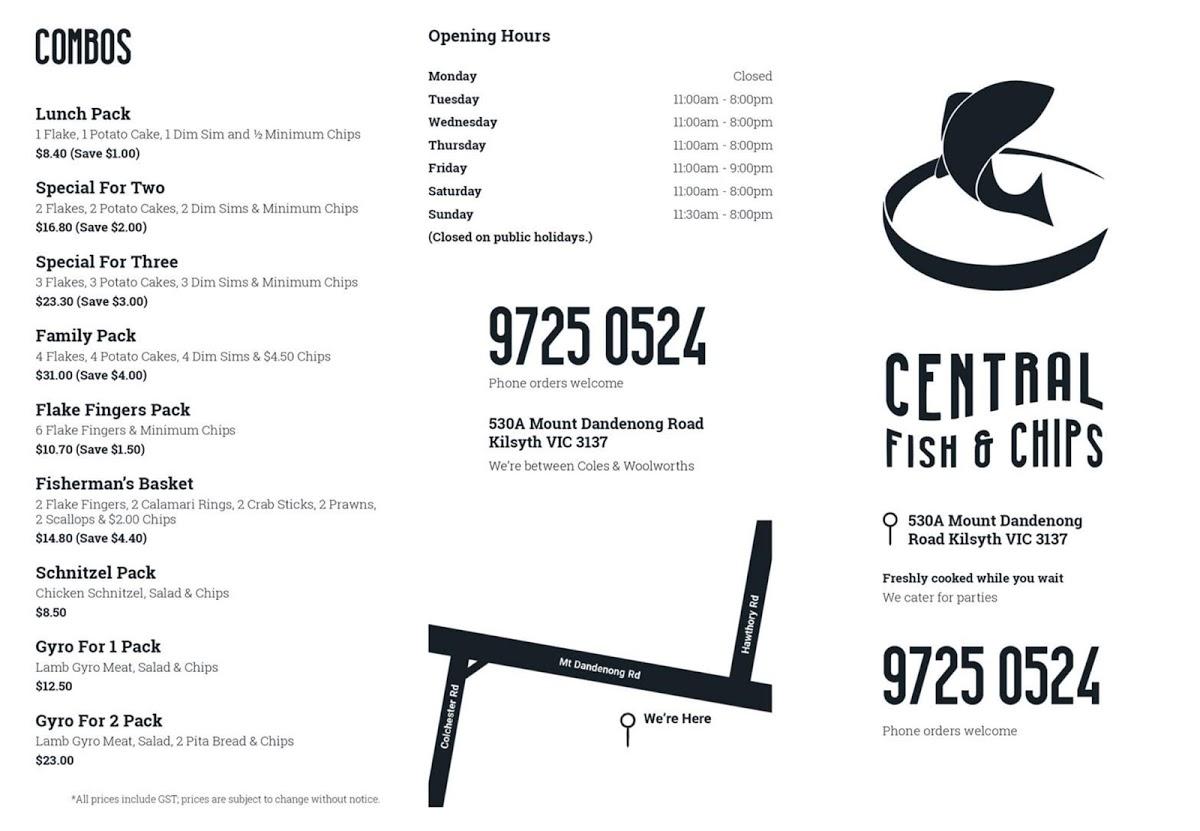 Menu At Central Fish And Chips Fast Food Kilsyth