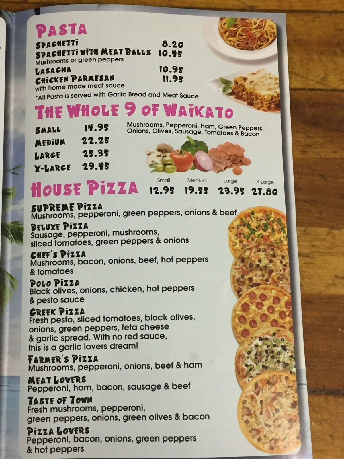 Menu at Waikato Pizza restaurant, Crysler