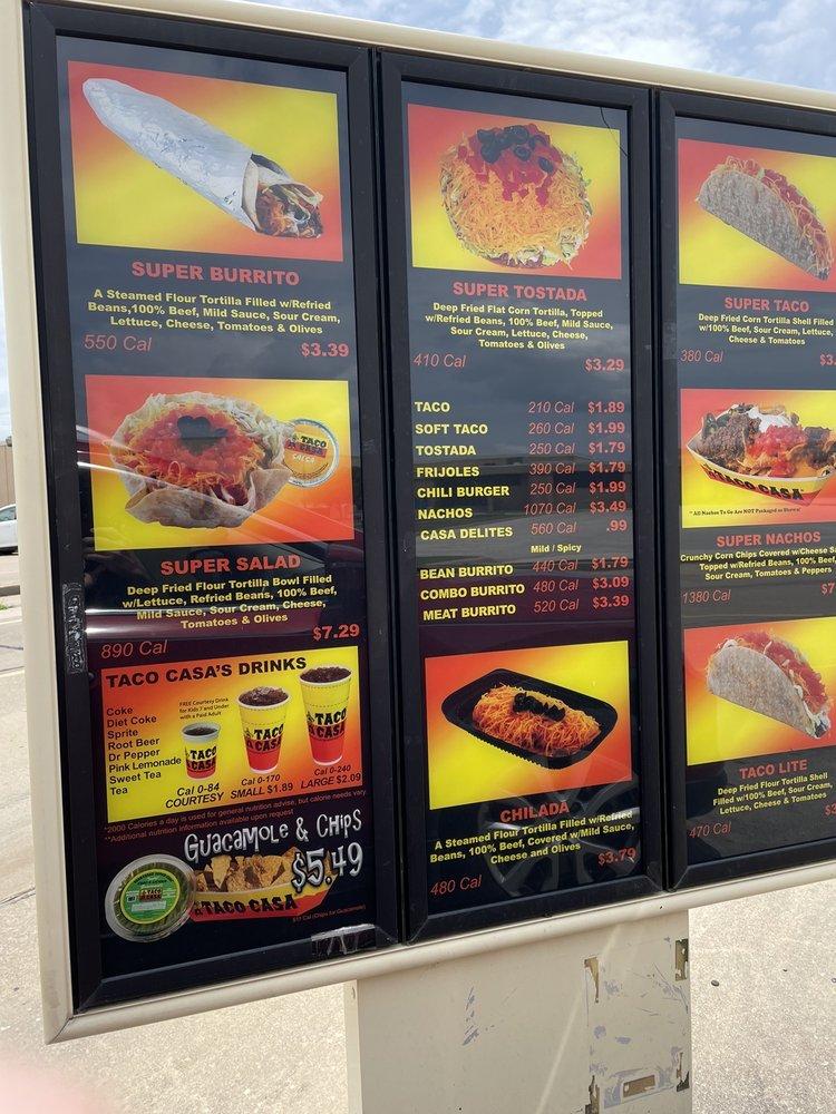 Menu at Taco Casa restaurant, Hewitt