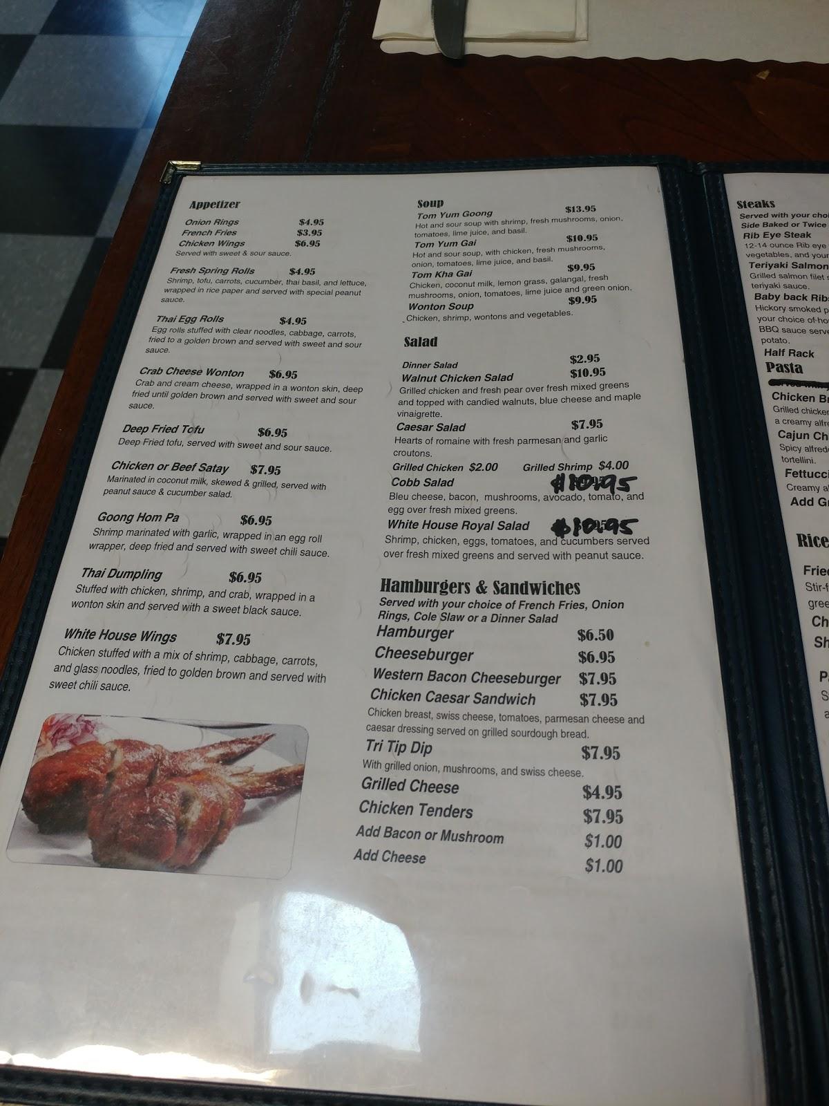 Menu at White House Thai/American restaurant, Susanville