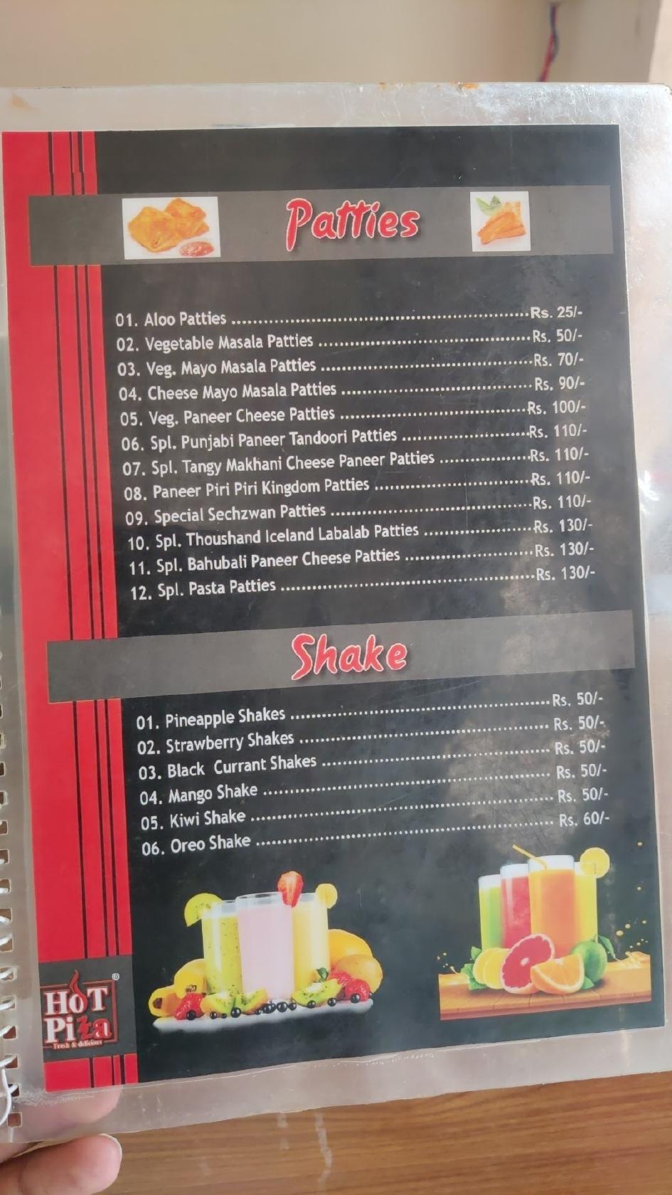 Hot Pizza menu