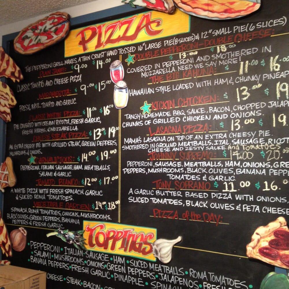 Menu at Pepperoni Grill at the Beach pizzeria, Oak Island
