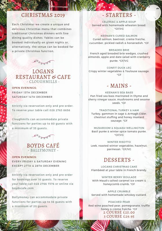 Menu at Logans Fashions cafe, Cloughmills