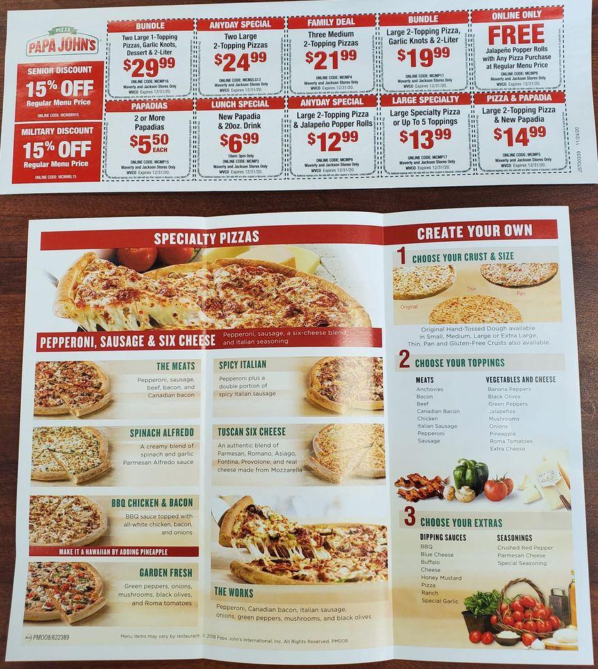 Menu at Papa Johns Pizza pizzeria, Waverly