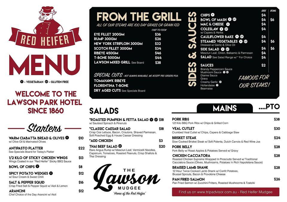 Menu at Lawson Park Hotel pub & bar, Mudgee