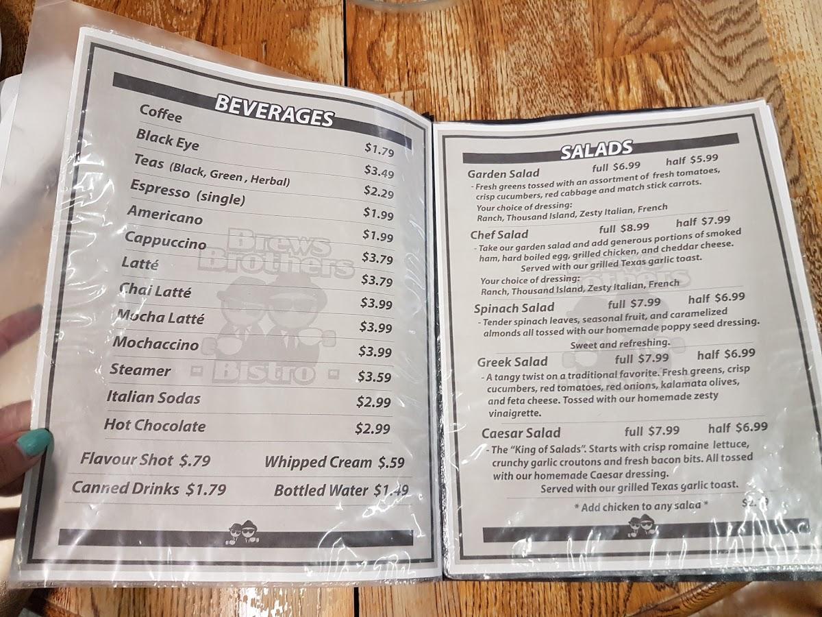 Menu at Brews Brothers Bistro cafe, Neepawa