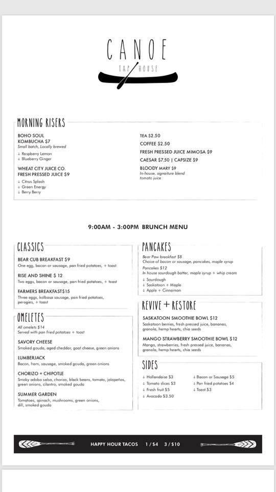 Menu at Canoe Taphouse restaurant, Wasagaming