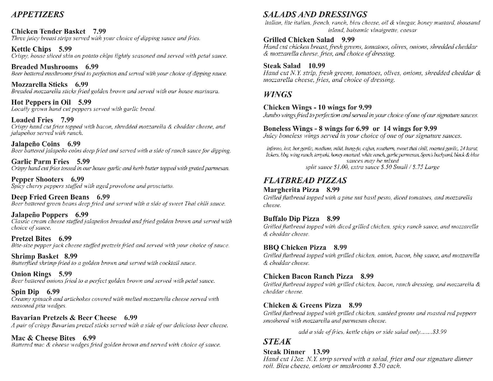 Menu at Shakers Backyard Bar and Grill, New Middletown