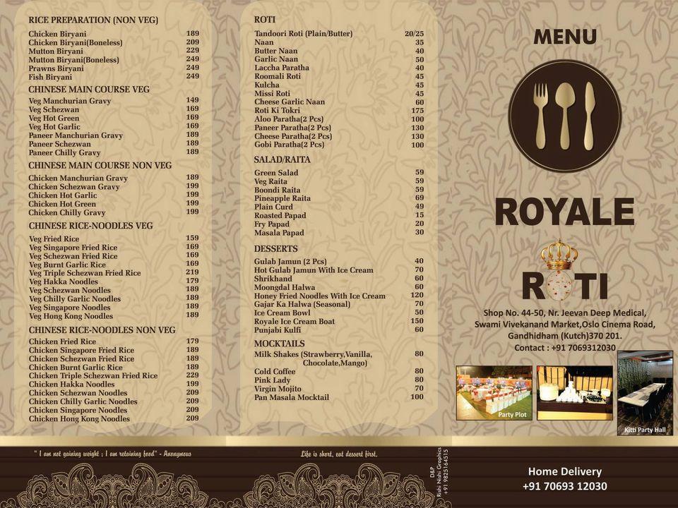 Royale Roti menu