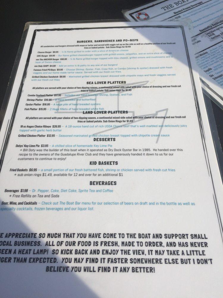 Menu at The Boat pub & bar, Kerrville