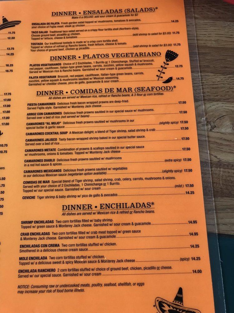 Menu at Fiesta Mexican Restaurant, Port Townsend