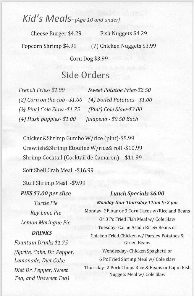 Menu at The New Pier restaurant, White Oak