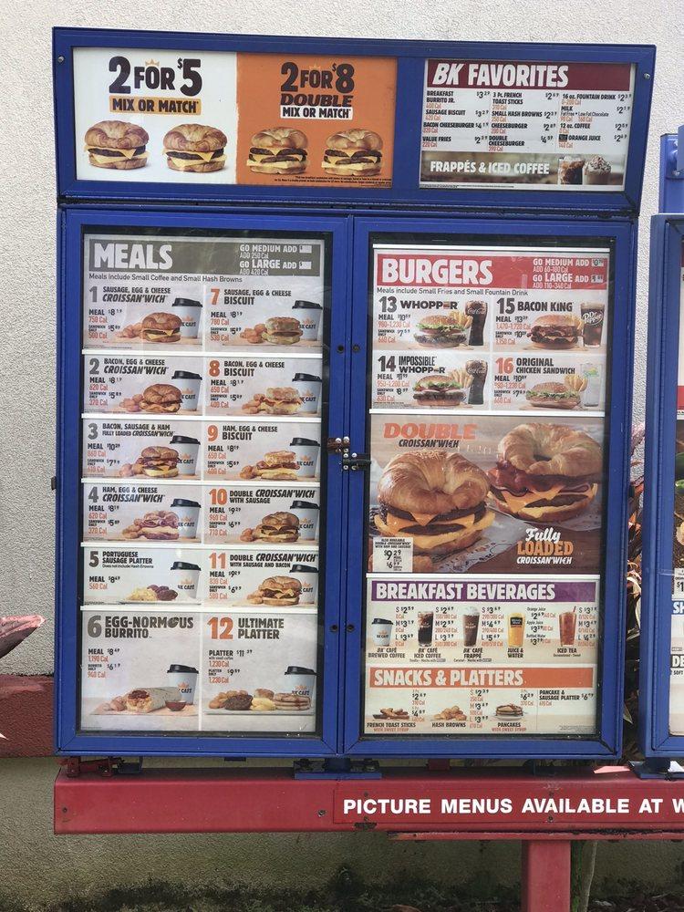 Menu at Burger King fast food, Hilo, 368a Makaala St