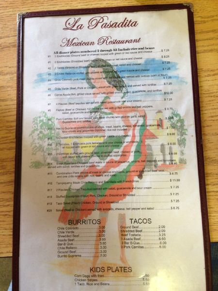 Menu at La Pasadita Mexican Food restaurant, Dalhart