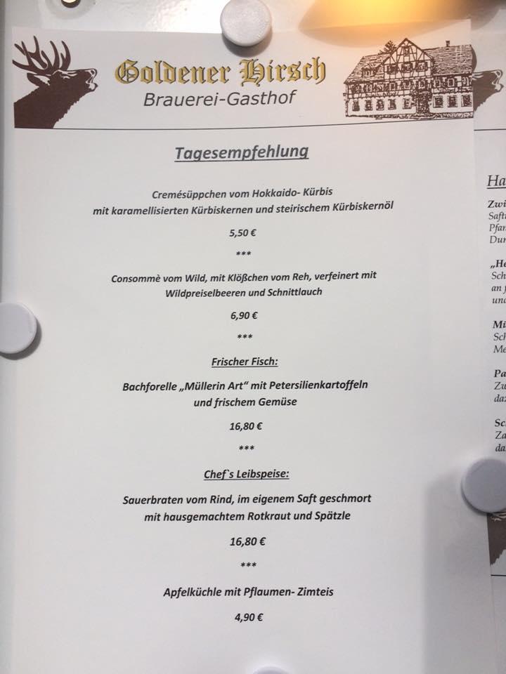 Speisekarte Von Goldener Hirsch Brauerei Gasthof Restaurant Heubach