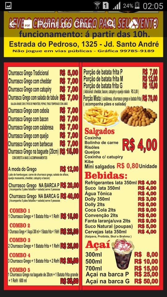 Menu at POINT DO CHURRASCO GREGO restaurant, Santo André