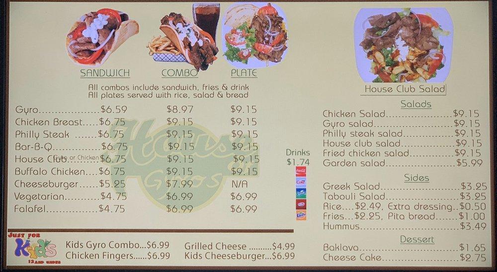 Menu at House of Gyro's restaurant, Nashville, 561 Stewarts Ferry Pike