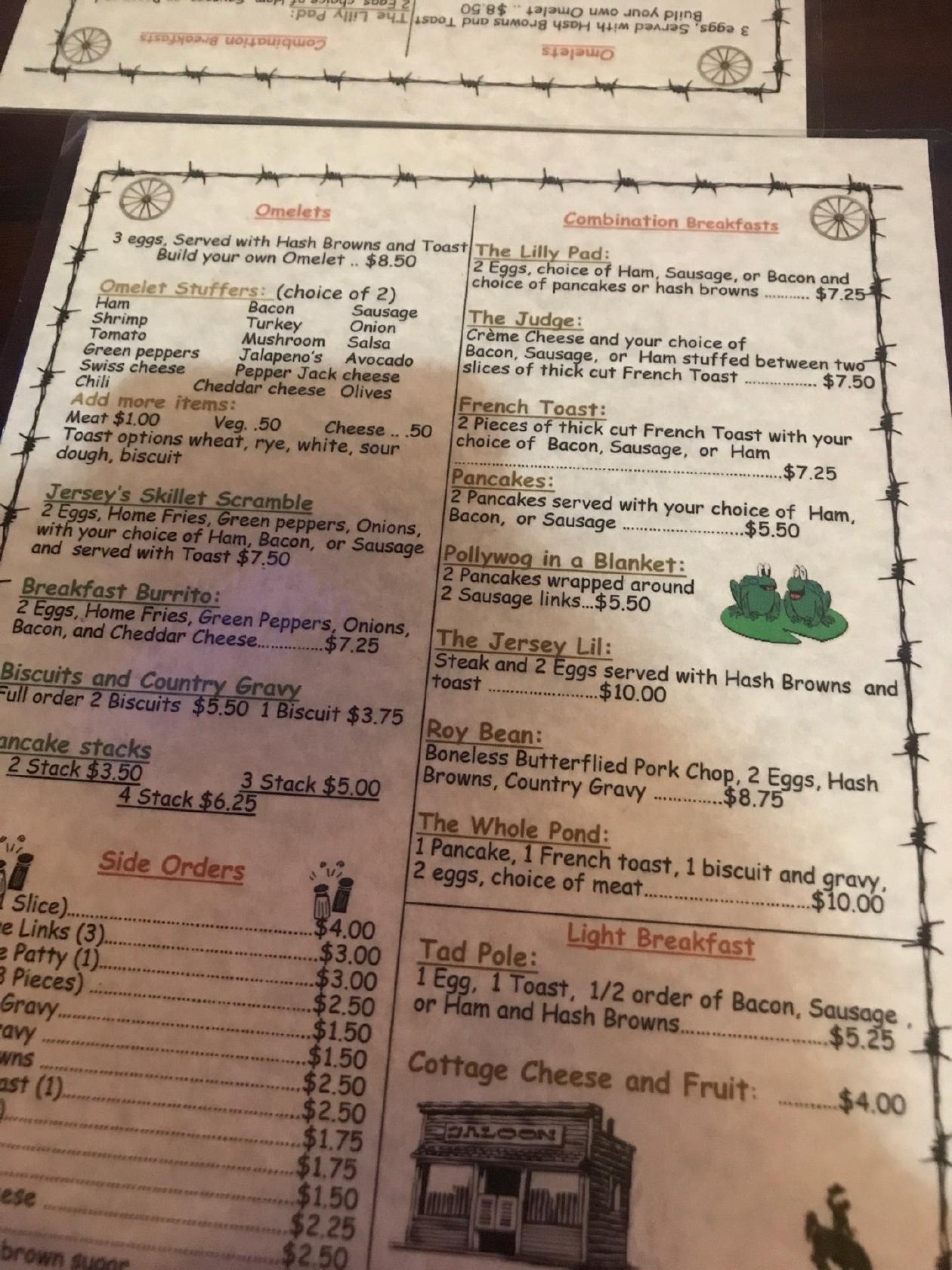 Menu at Jersey Lilly pub & bar, Roseburg