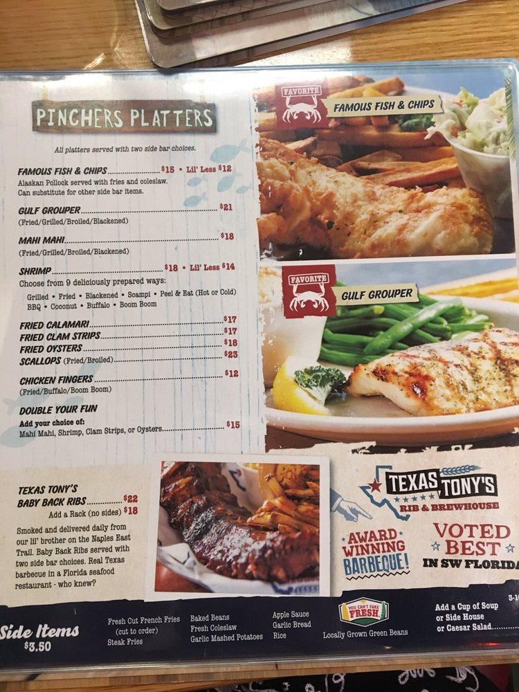 Menu At Pinchers Restaurant, Marco Island