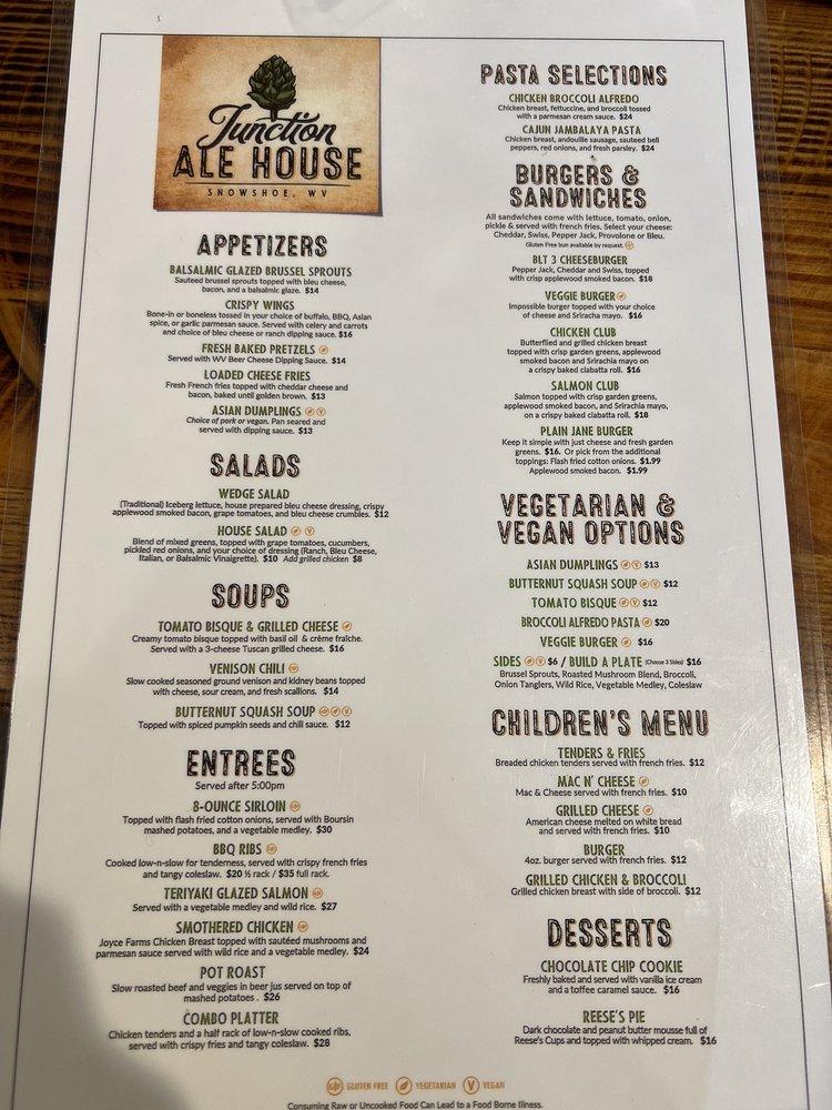 Menu at The Junction Ale House restaurant, Snowshoe, Snowshoe Dr