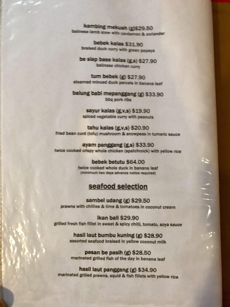 Menu at Bayleaf Balinese Restaurant, Cairns