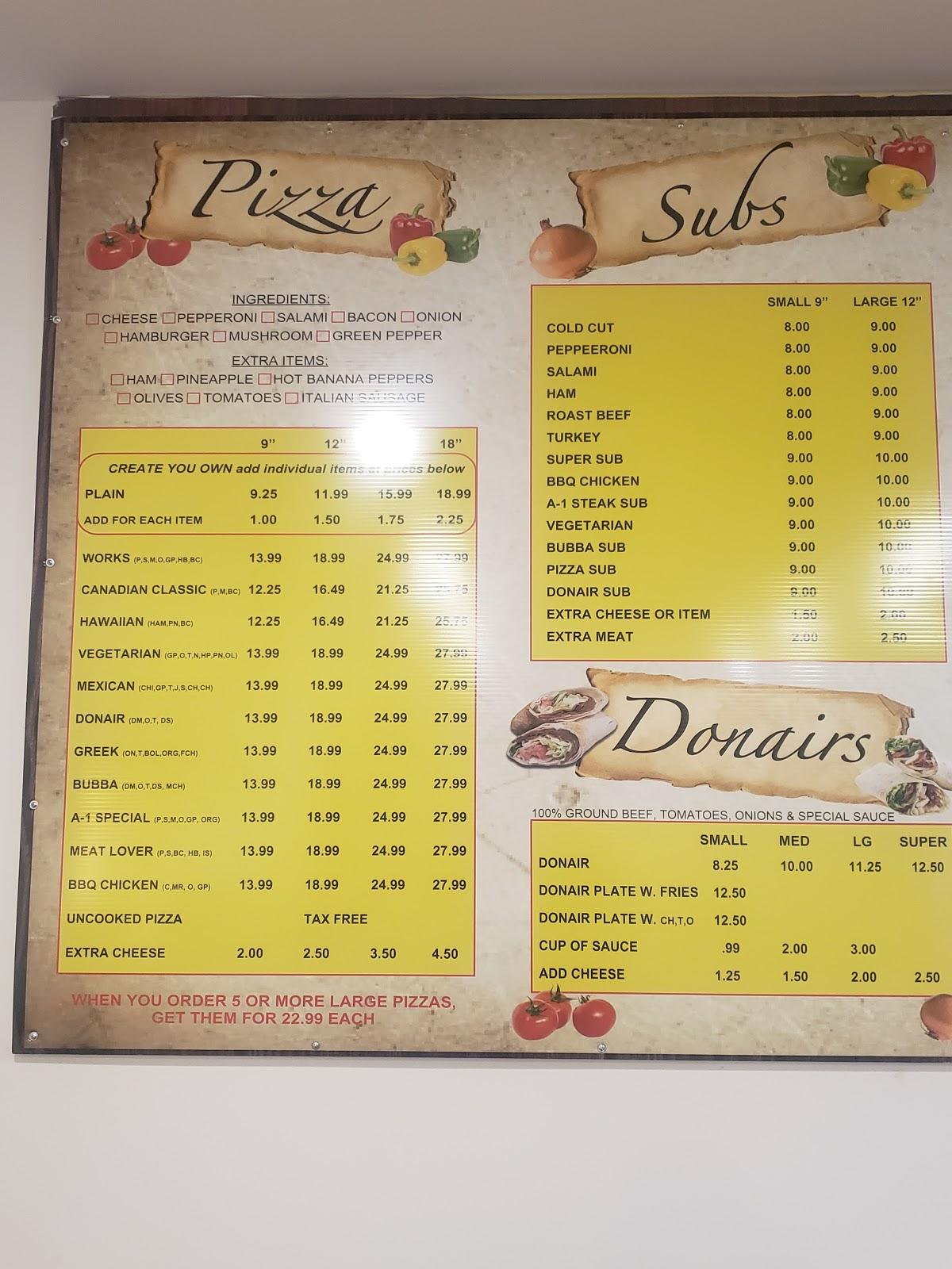 A1 deals pizza menu