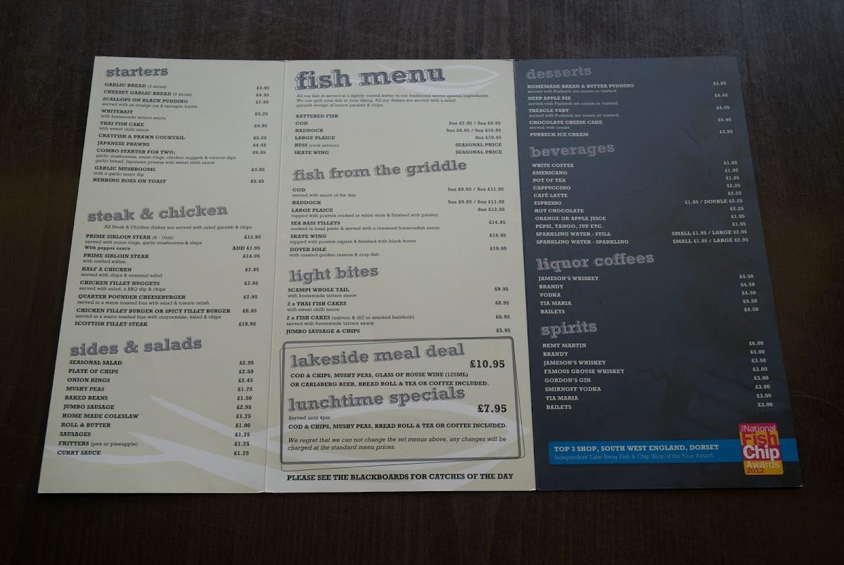 Menu at Lakeside Fish & Chips restaurant, Poole