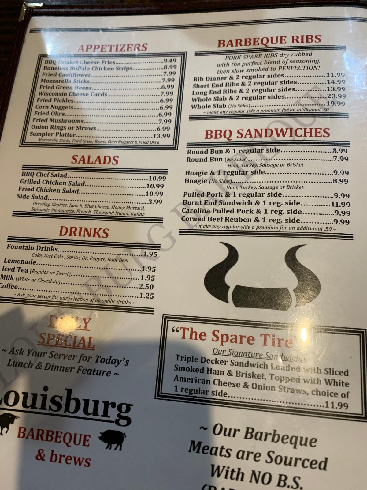 Menu at Louisburg BBQ & Brews, Louisburg