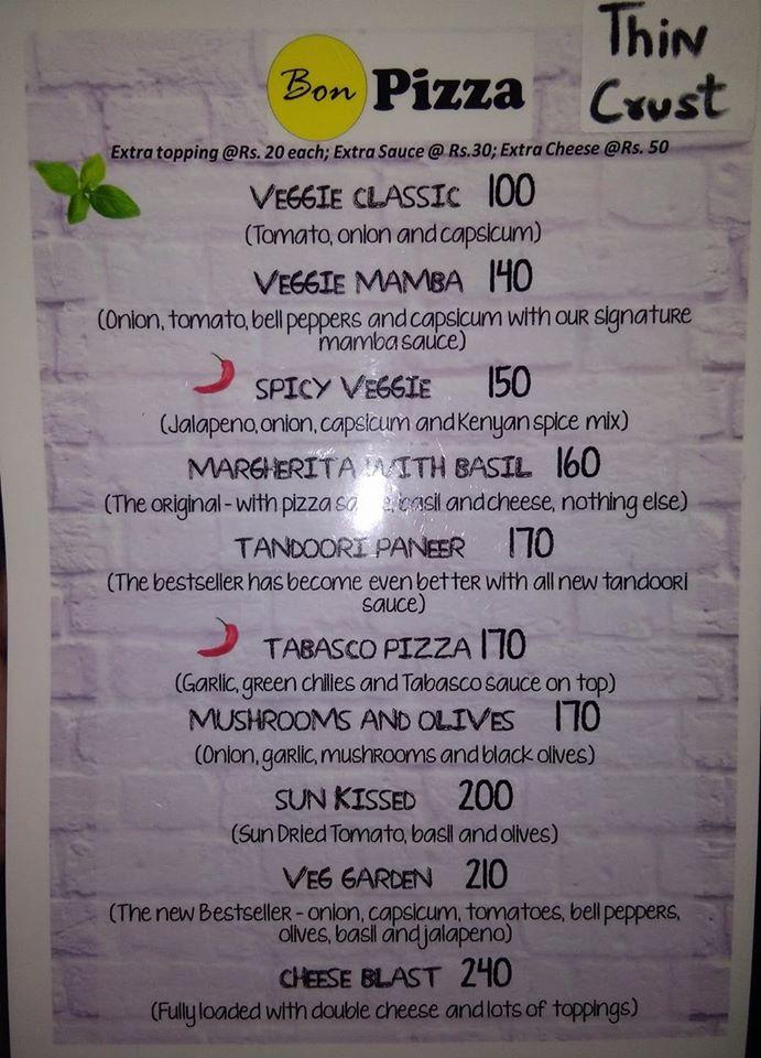 Bon Pizza menu