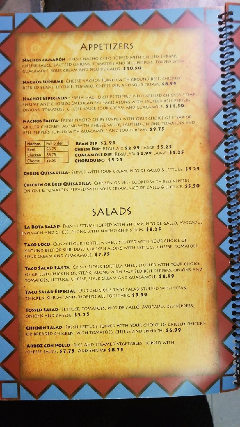Menu at El Vago Mexican Restaurant, Corydon