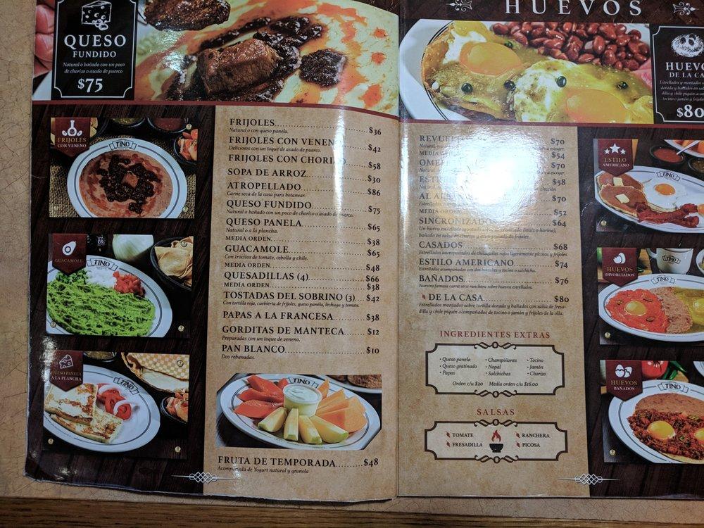 Menu at Merendero Tino Cumbres restaurant, Monterrey