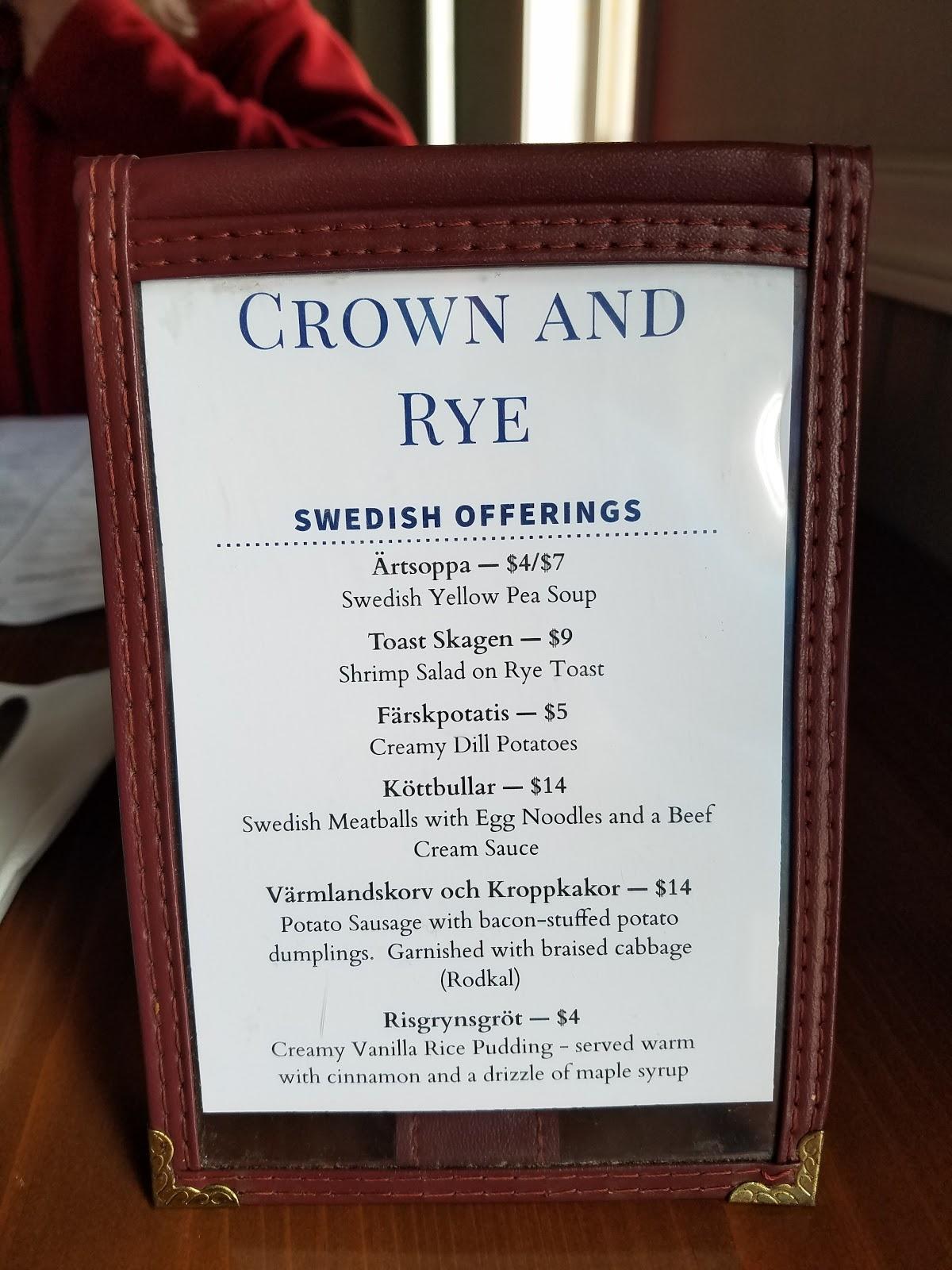 Menu at Crown and Rye pub & bar, Lindsborg