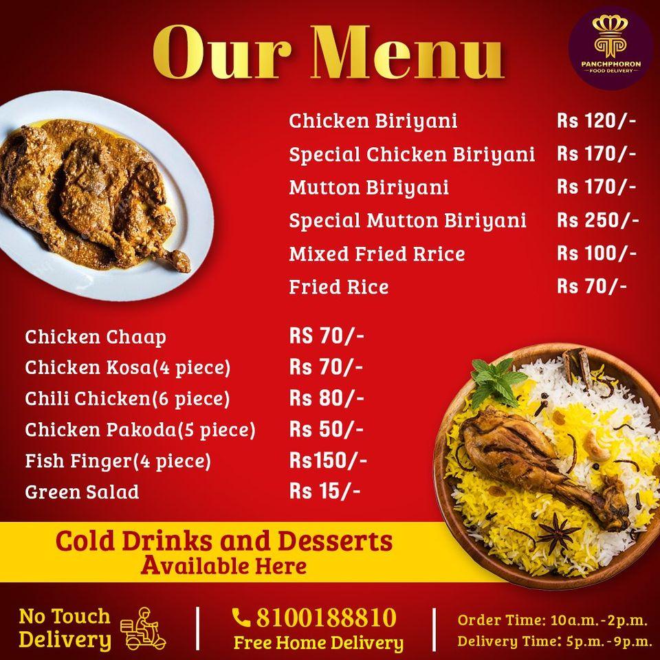 Menu at Panchphoron Food Delivery, Kolkata