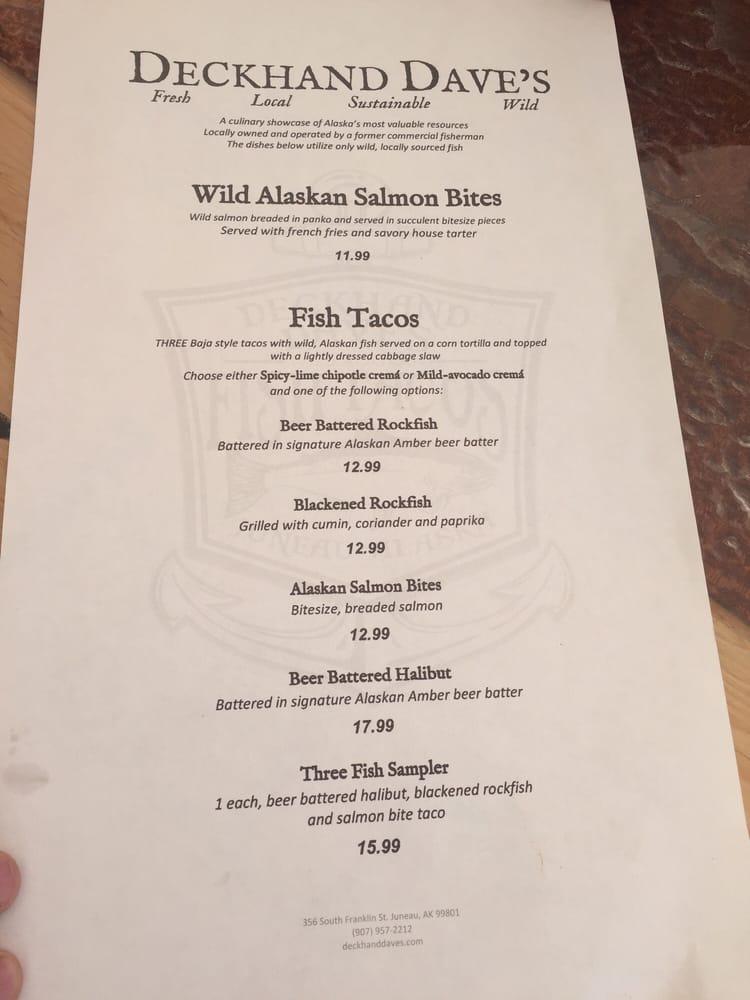 Menu at Deckhand Dave's Fish Tacos restaurant, Juneau, 139 S Franklin St