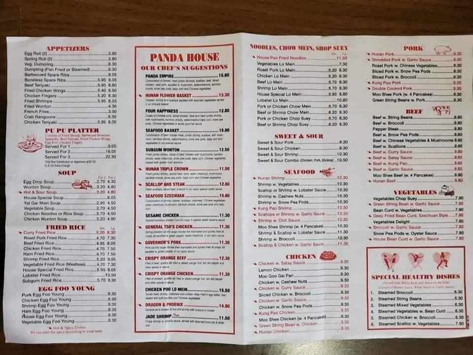 Menu at Panda House restaurant, Westfield