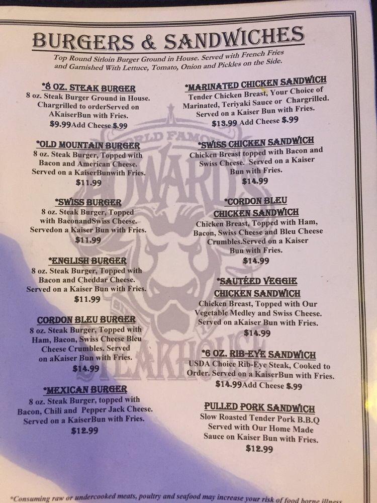 Menu at Howard's Restaurant Gatlinburg's Oldest Restaurant, Gatlinburg