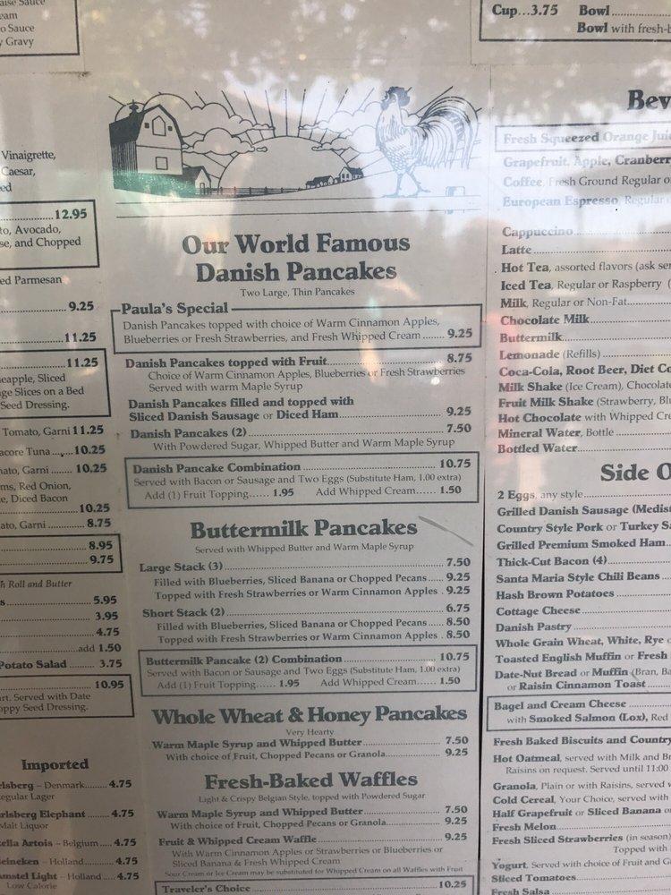 Menu at Paula's Pancake House cafe, Solvang