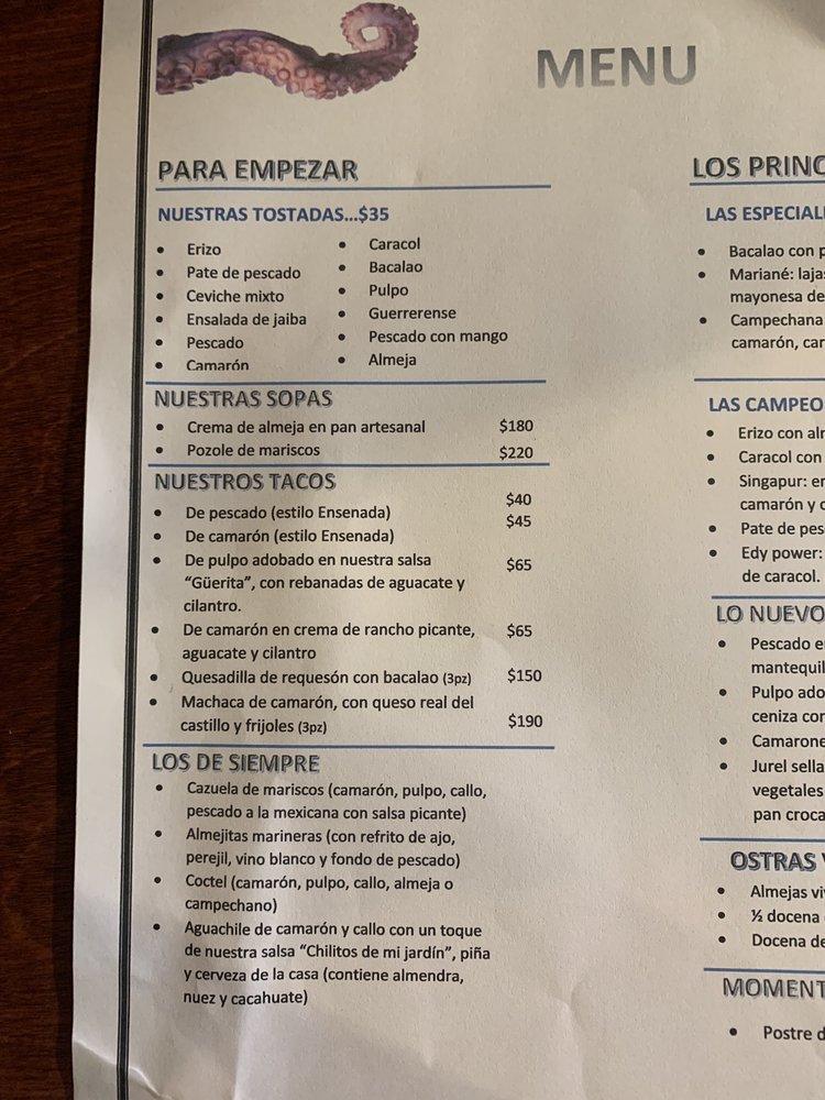 Menu at Sabina Restaurante por La Guerrerense, Ensenada