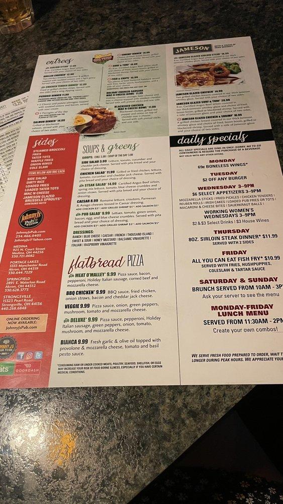 Menu at Johnny J's Pub & Grille, Medina, Medina