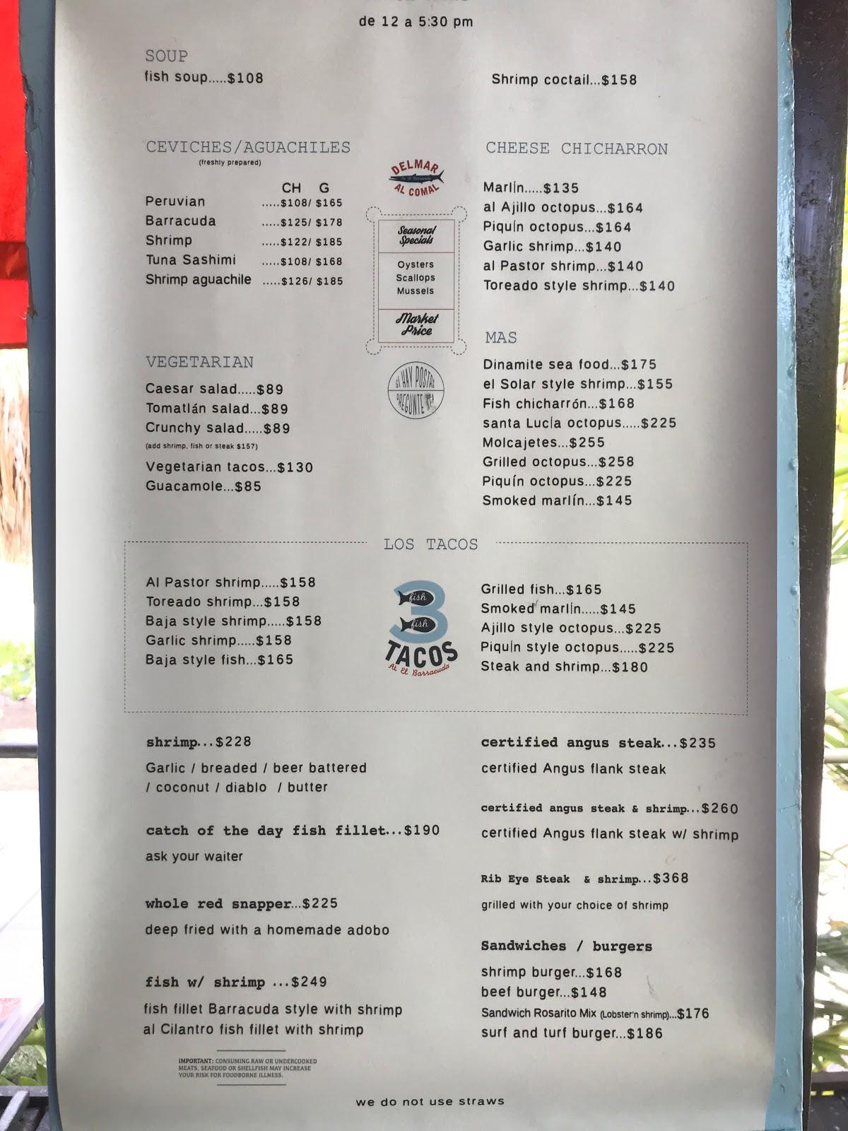 Menu at Restaurant El Barracuda, Nuevo Vallarta, Blvrd de Nayarit 708