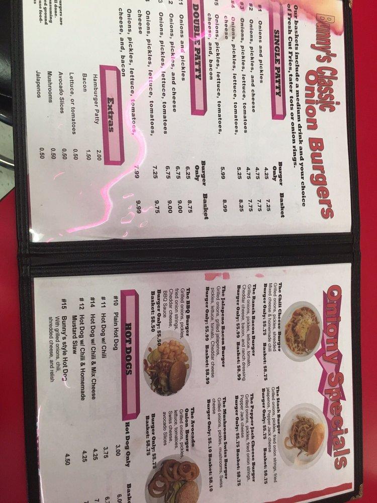 Carta del restaurante Bunny's Onion Burgers south, Oklahoma City, S