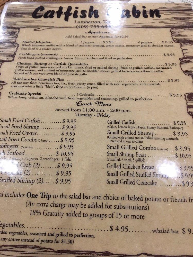 Menu at Nice Guy Ricky’s Catfish Cabin restaurant, Lumberton, 192 S