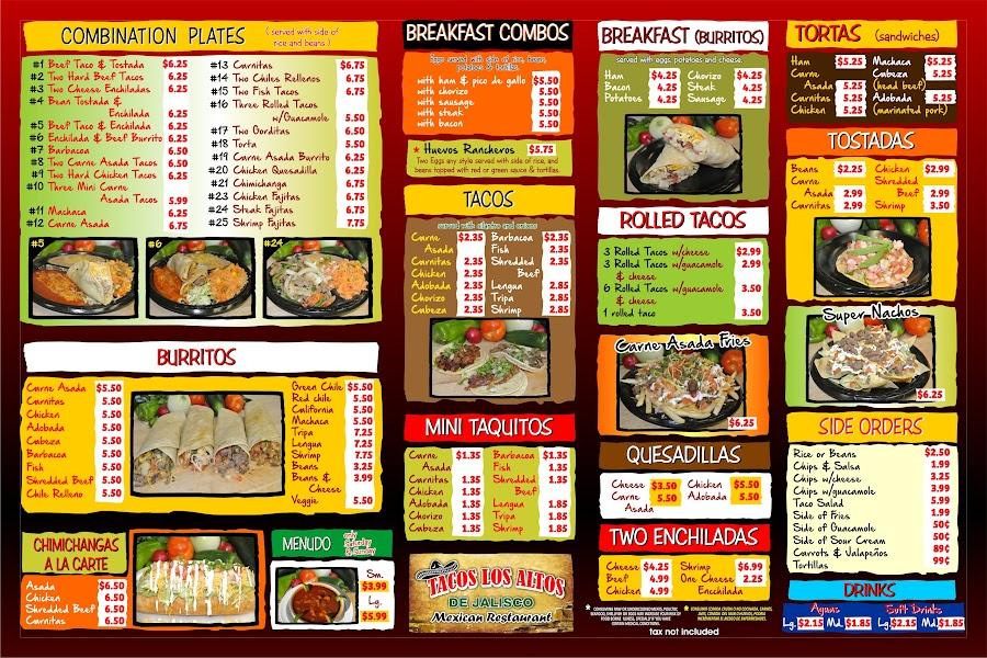 Menu at Tacos Los Altos restaurant, Flagstaff, E Rte 66