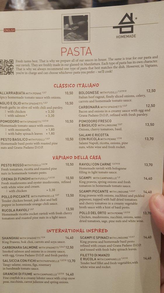 Menu at Vapiano Paris Bercy Pasta Pizza Bar, Paris, 60 Cr Saint-Emilion