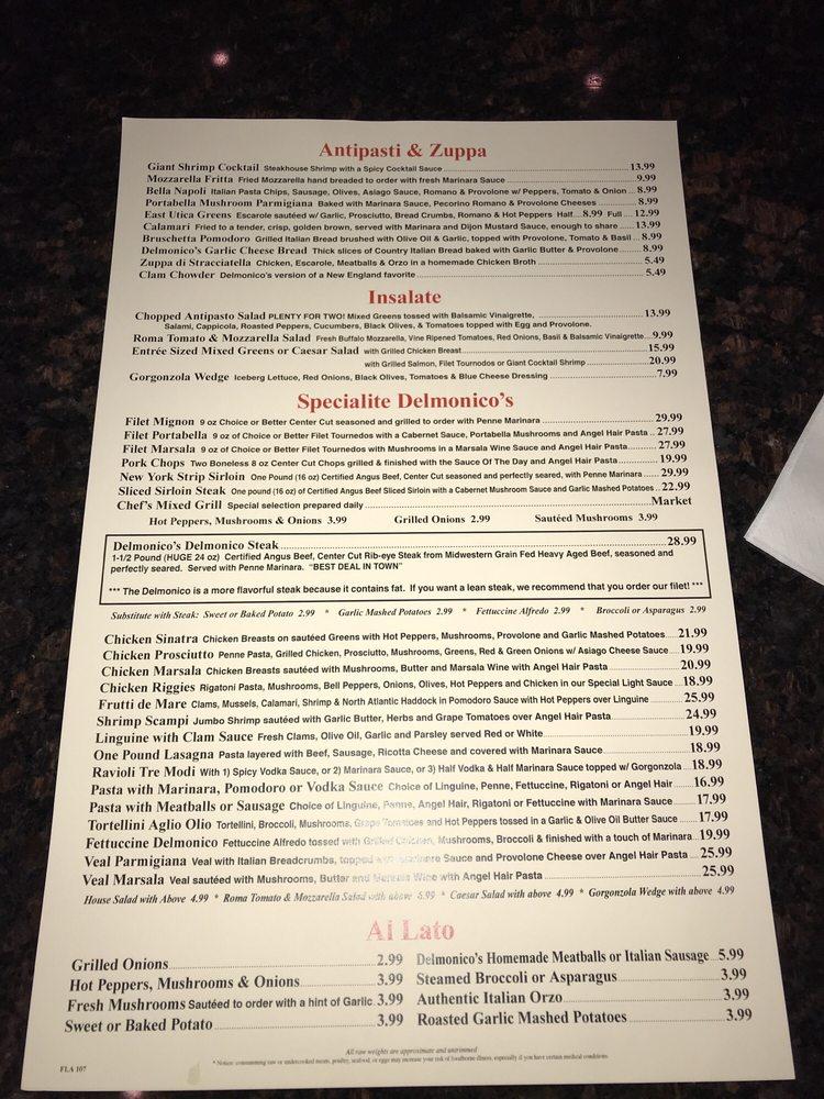 Menu at Delmonico's Italian Steakhouse, Orlando