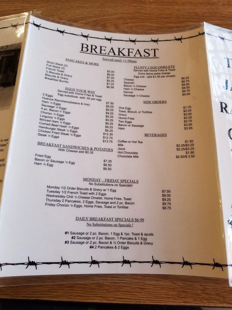 Menu at Jack Ranch Cafe, USA