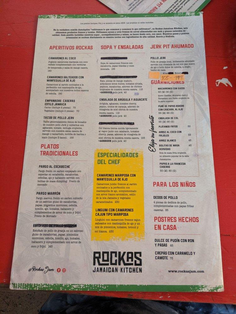 Carta del restaurante Rockas Jamaican Kitchen & Jerk House, Playa del