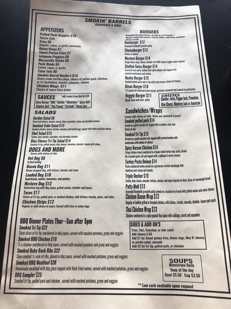 Menu At Smokin Barrels Burgers BBQ Fortuna