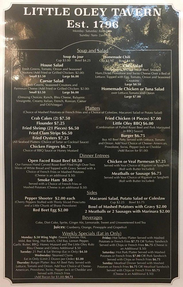Menu at Little Oley Tavern pub & bar, Boyertown