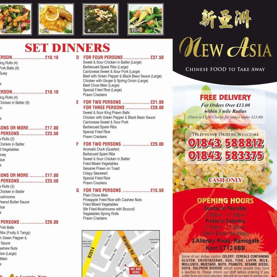 Menu at New Asia Chinese Takeaway restaurant, Ramsgate